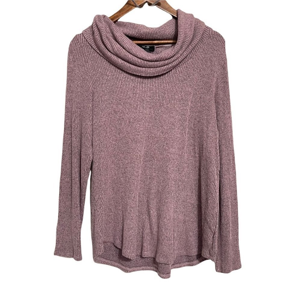 AGB Women's Purple Cowlneck Ribbed Long Sleeve High Low Sweater Size Large